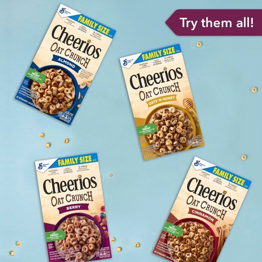 Cheerios Oat Crunch Cinnamon Oat Breakfast Cereal, Family Size, 24 oz