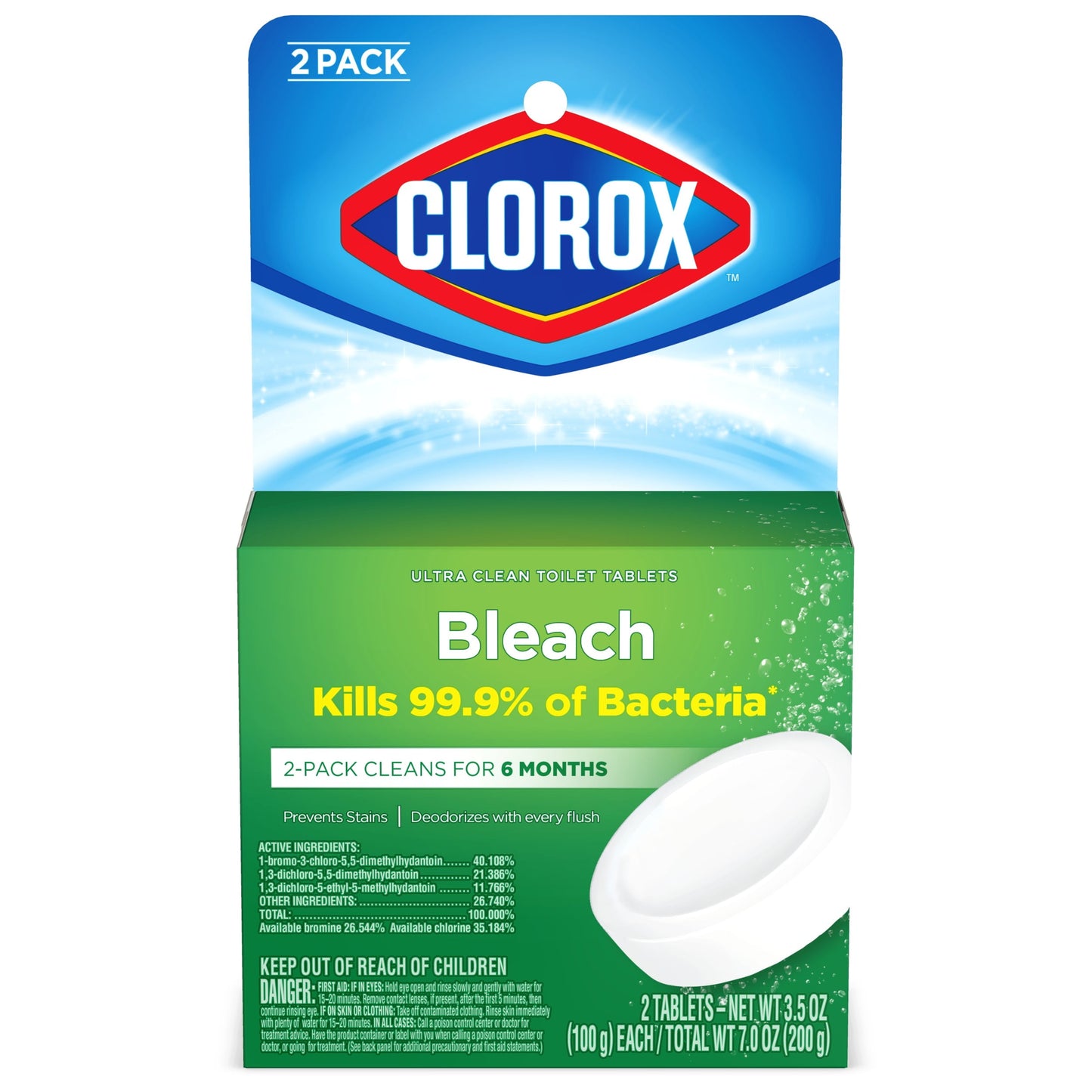 Clorox Bleach Automatic Toilet Bowl Cleaner Tablets, 2 Pack