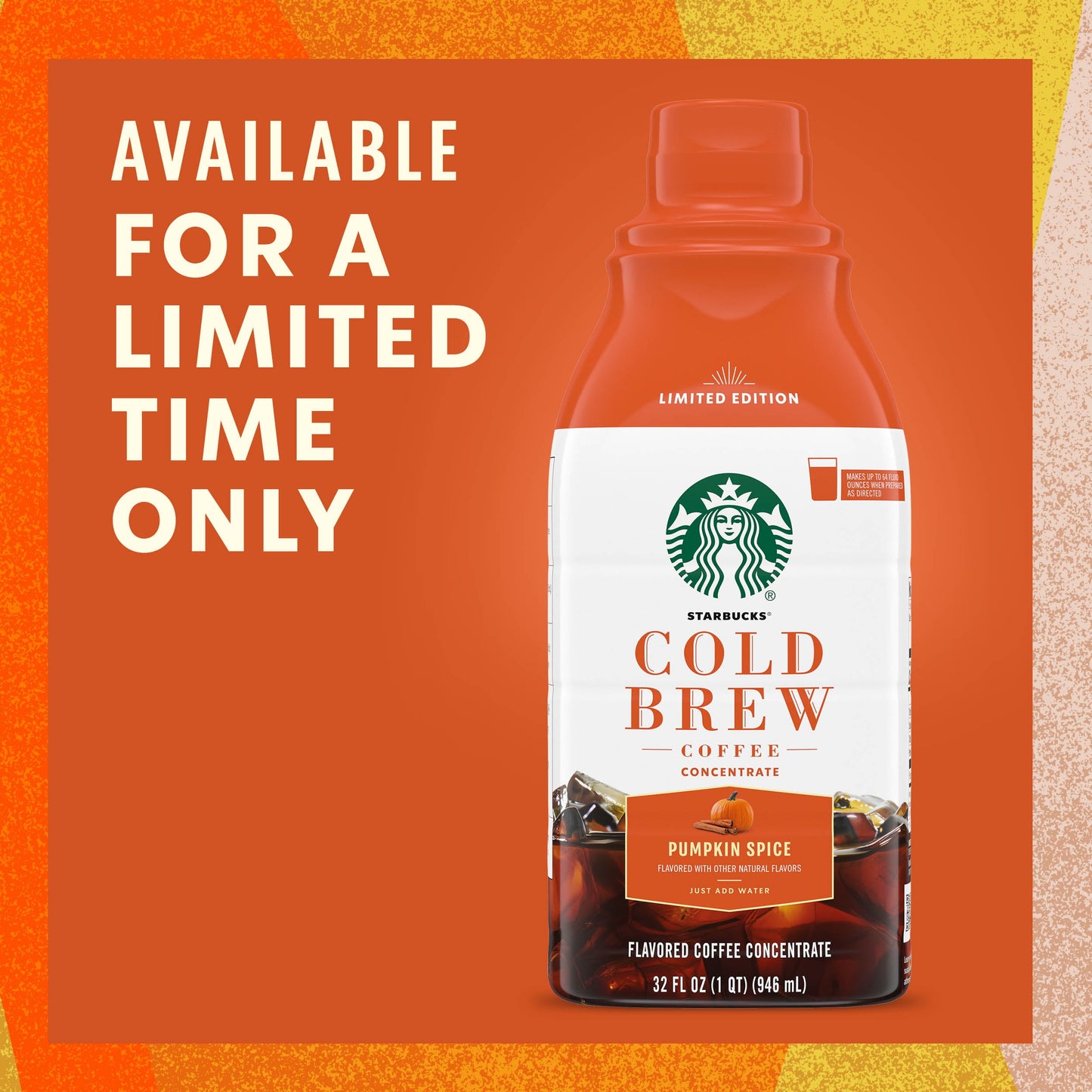 Starbucks Pumpkin Spice Naturally Flavored Cold Brew Coffee Concentrate, 32 Fl Oz