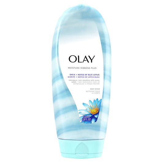 Olay Moisture Ribbons Plus Body Wash for Women, Shea and Blue Lotus, for All Skin Types, 18 fl oz