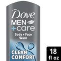 Dove Men+Care Clean Comfort Hydrating Gentle Face and Body Wash, 18 fl oz