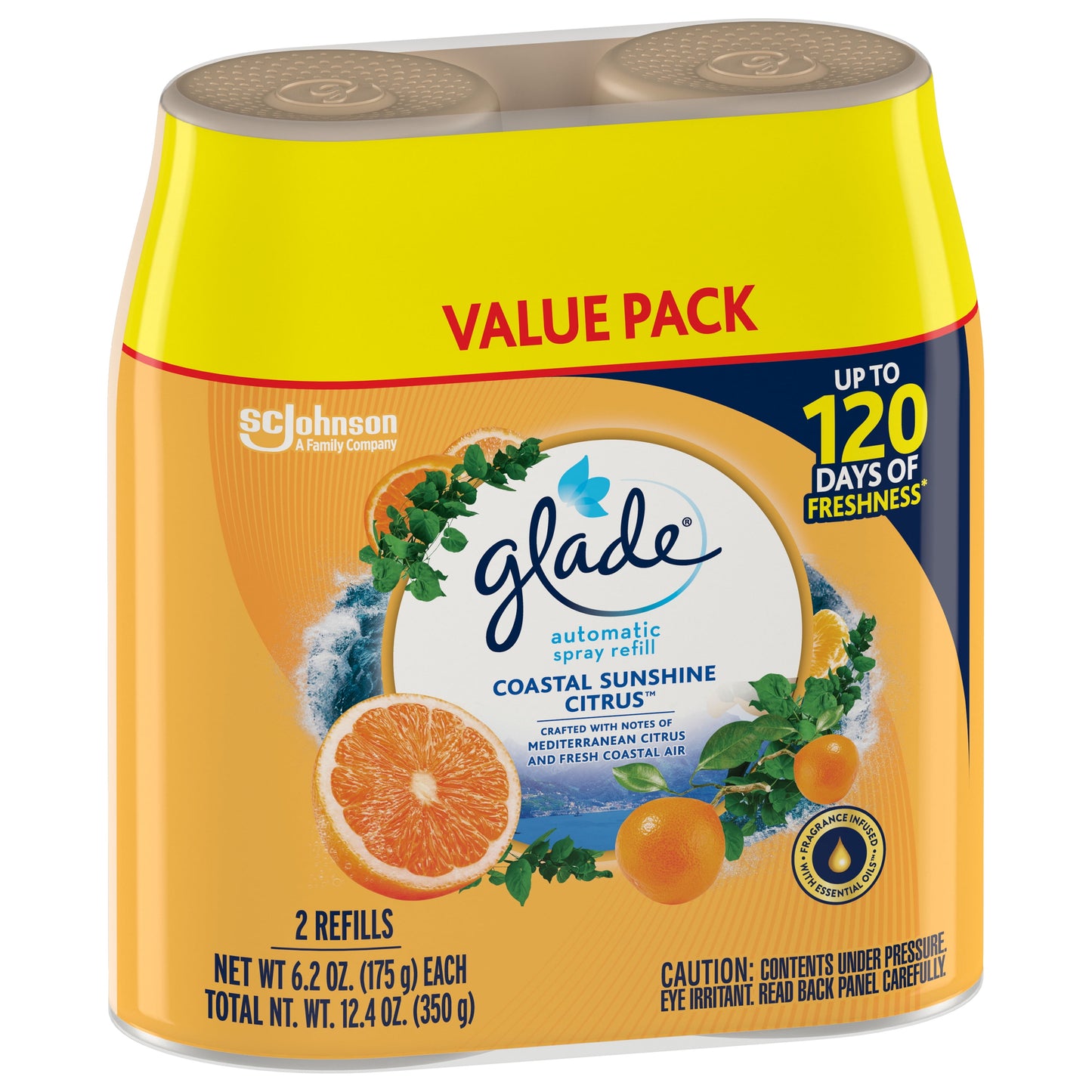 Glade Automatic Spray Refills, Air Freshener, Coastal Sunshine Citrus™, 2 x 6.2 oz