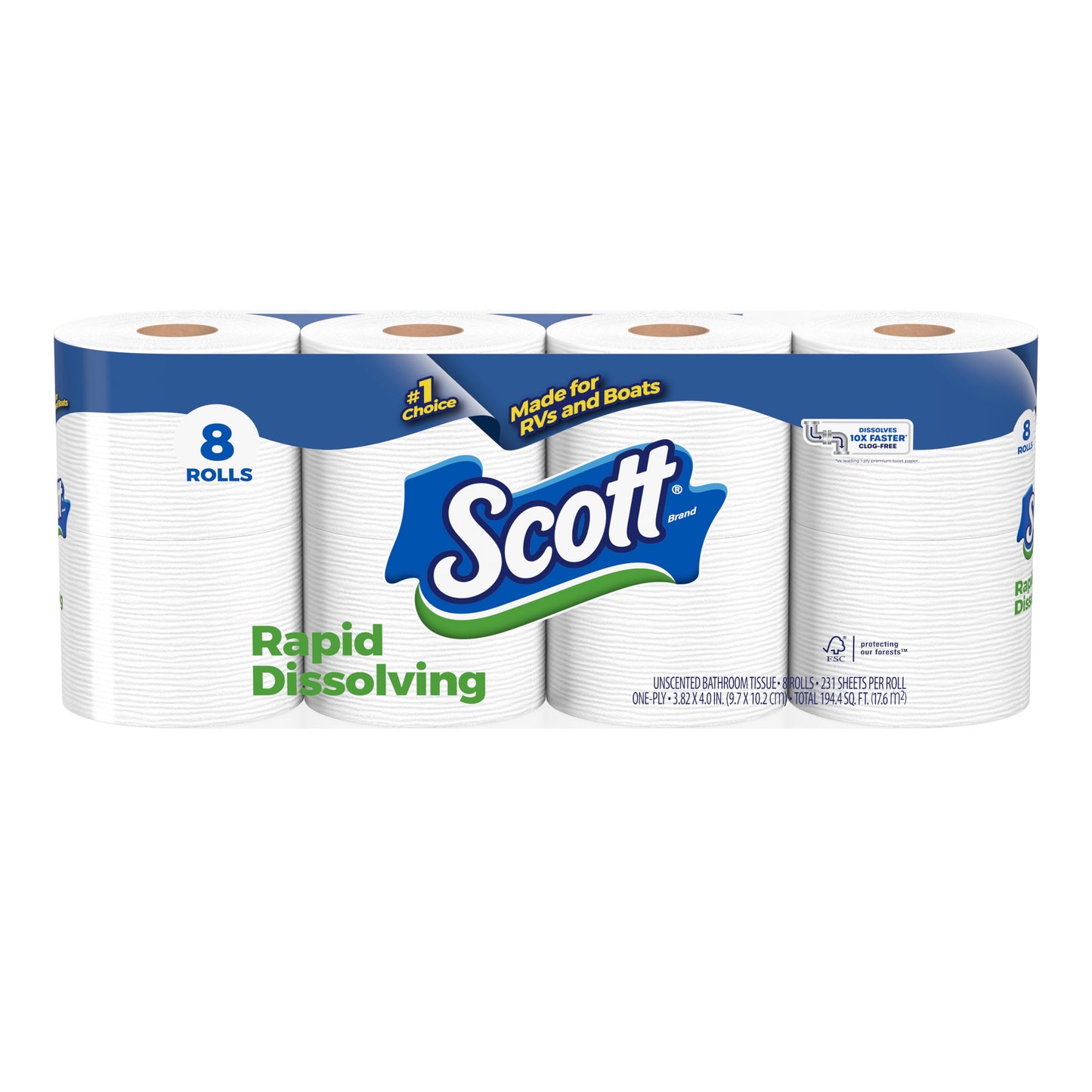 Scott Rapid-Dissolving Toilet Paper for RVs & Boats, 8 Double Rolls, 231 Sheets Per Roll (1,848 Total)