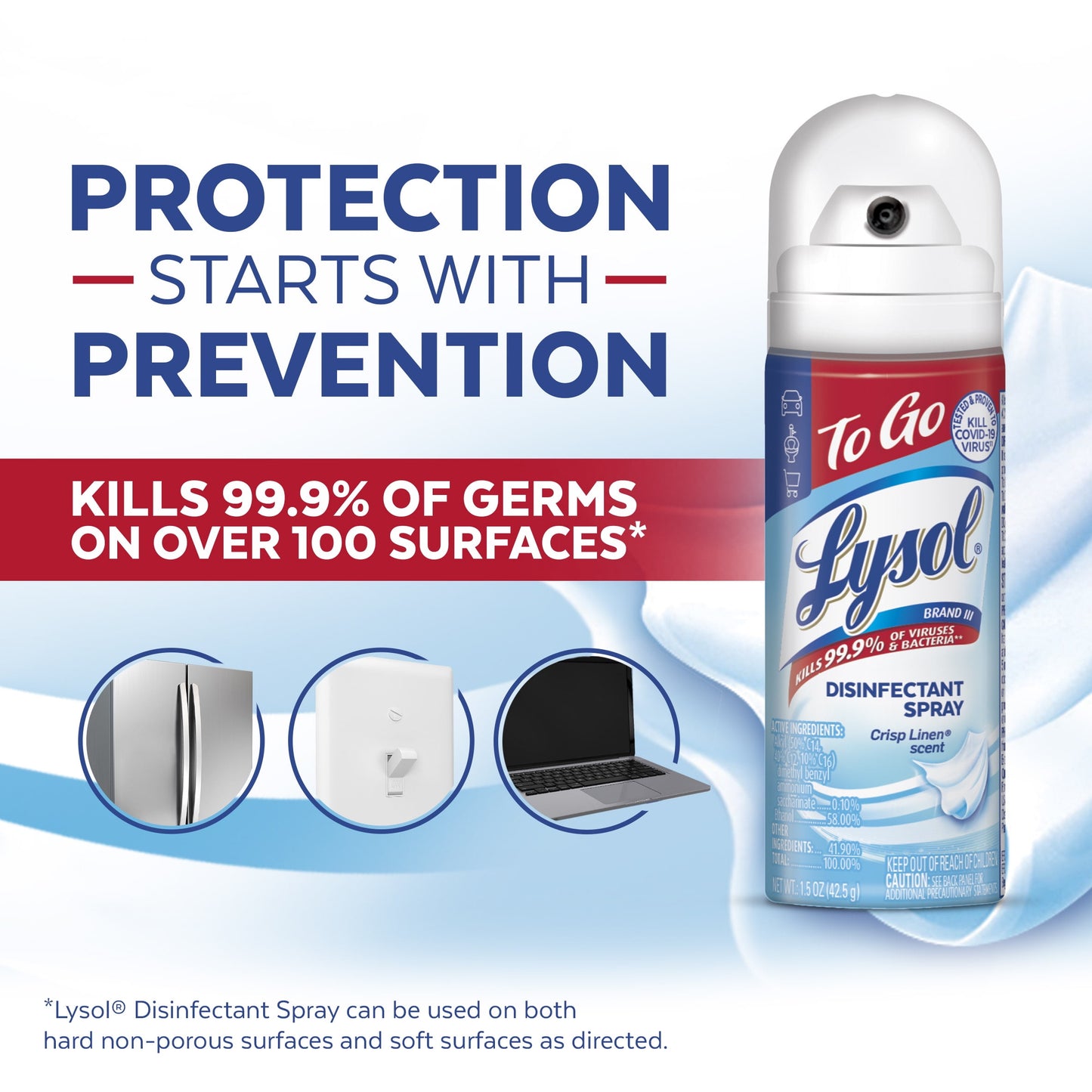 Lysol To Go Disinfectant Spray, Travel Size Sanitizing and Antibacterial Spray, For On-the-Go Disinfecting and Deodorizing, Crisp Linen, 1.5 Fl. Oz.