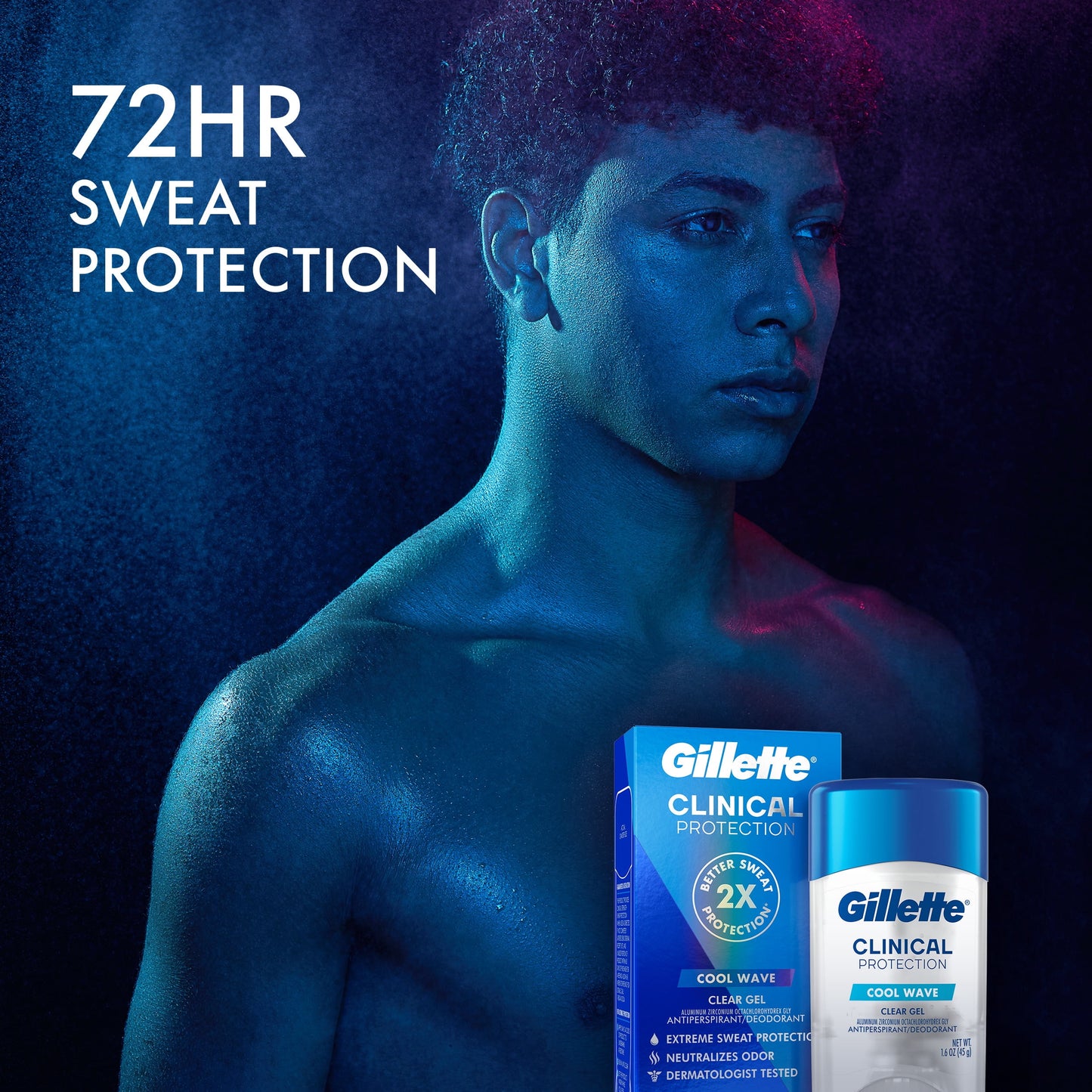 Gillette Antiperspirant Deodorant for Men, Clinical Clear Gel, Cool Wave, 72 Hr. Sweat Protection, 2.6 oz