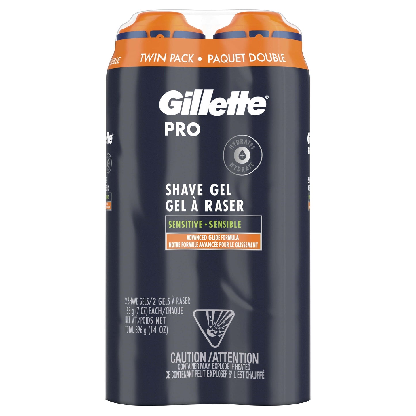 Gillette Pro Shaving Gel for Men, Fragrance Free, Twin Pack, 14 oz