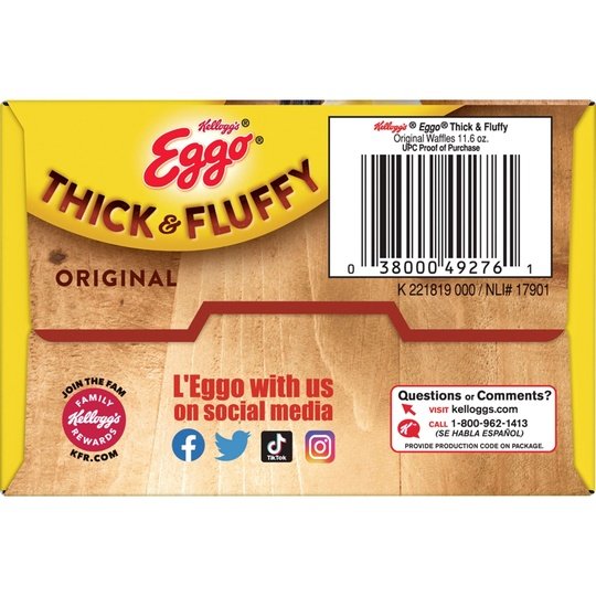 Eggo Thick and Fluffy Original Waffles, 11.6 oz, 6 Count (Frozen)