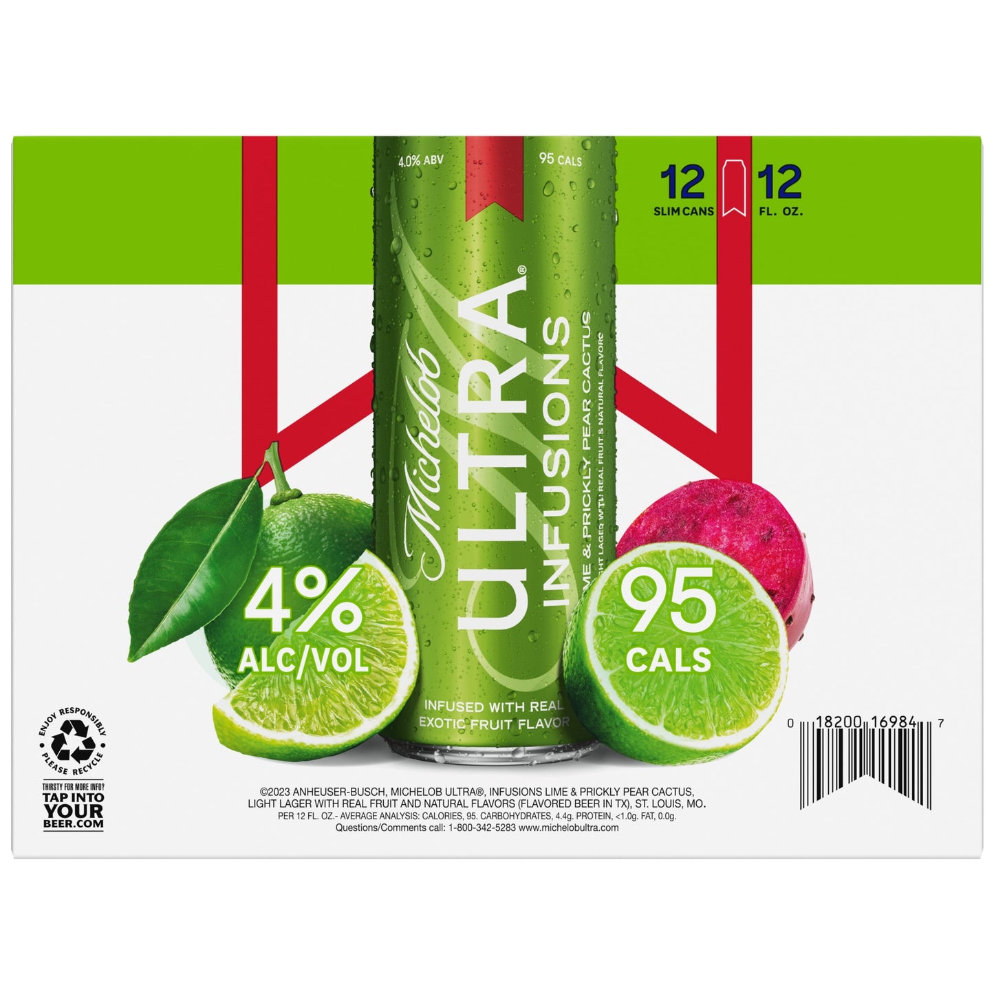 Michelob Ultra Infusions Lime & Prickly Pear Cactus Beer 12 Pack, 12 fl oz Cans, 4% ABV, Domestic