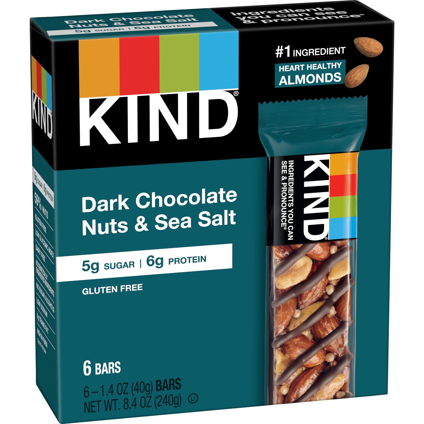 KIND Gluten Free Dark Chocolate Nuts & Sea Salt Snack Bars, 1.4 oz, 6 Count