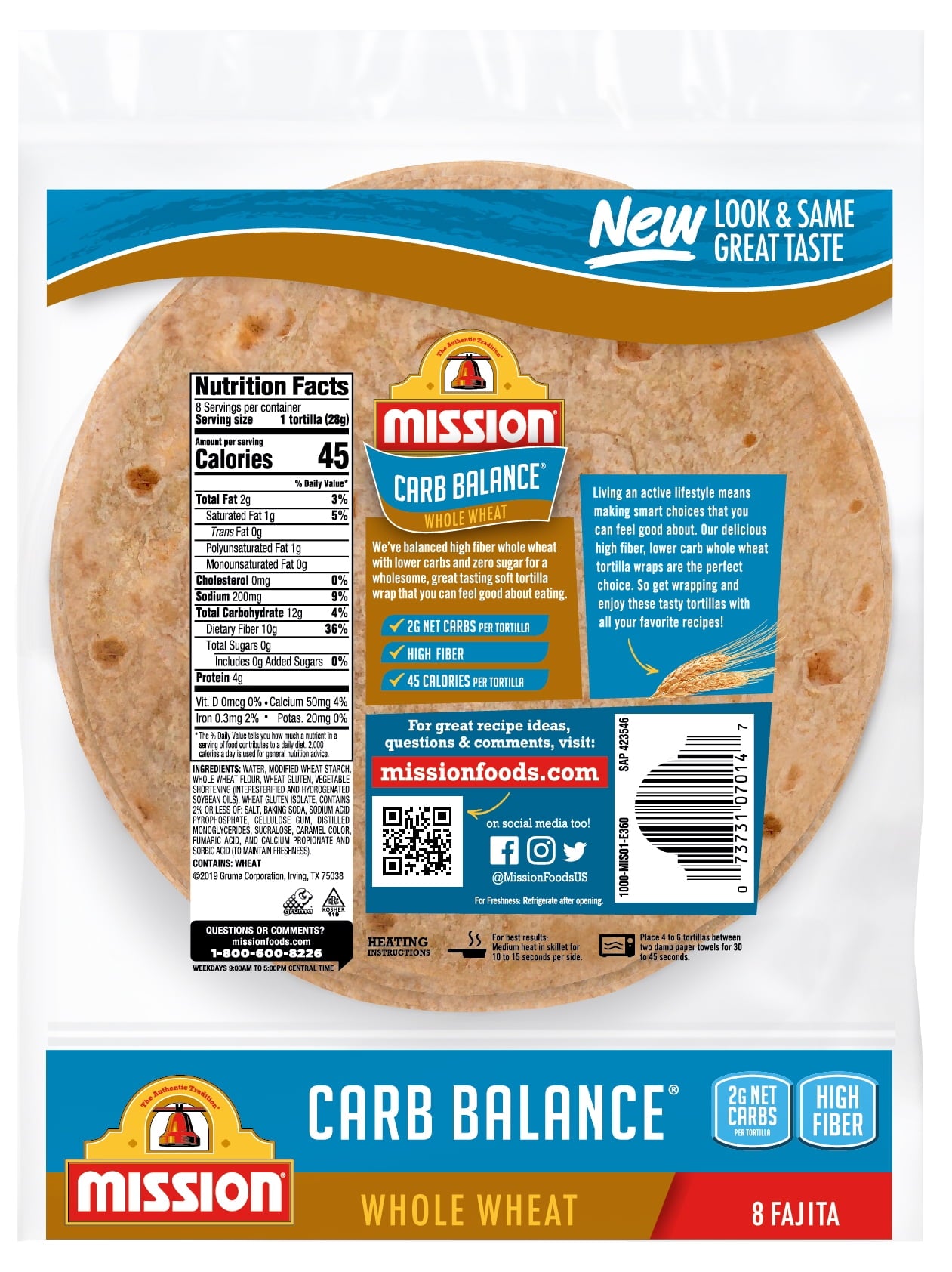 Mission Carb Balance Fajita Whole Wheat Tortillas, 8 Count