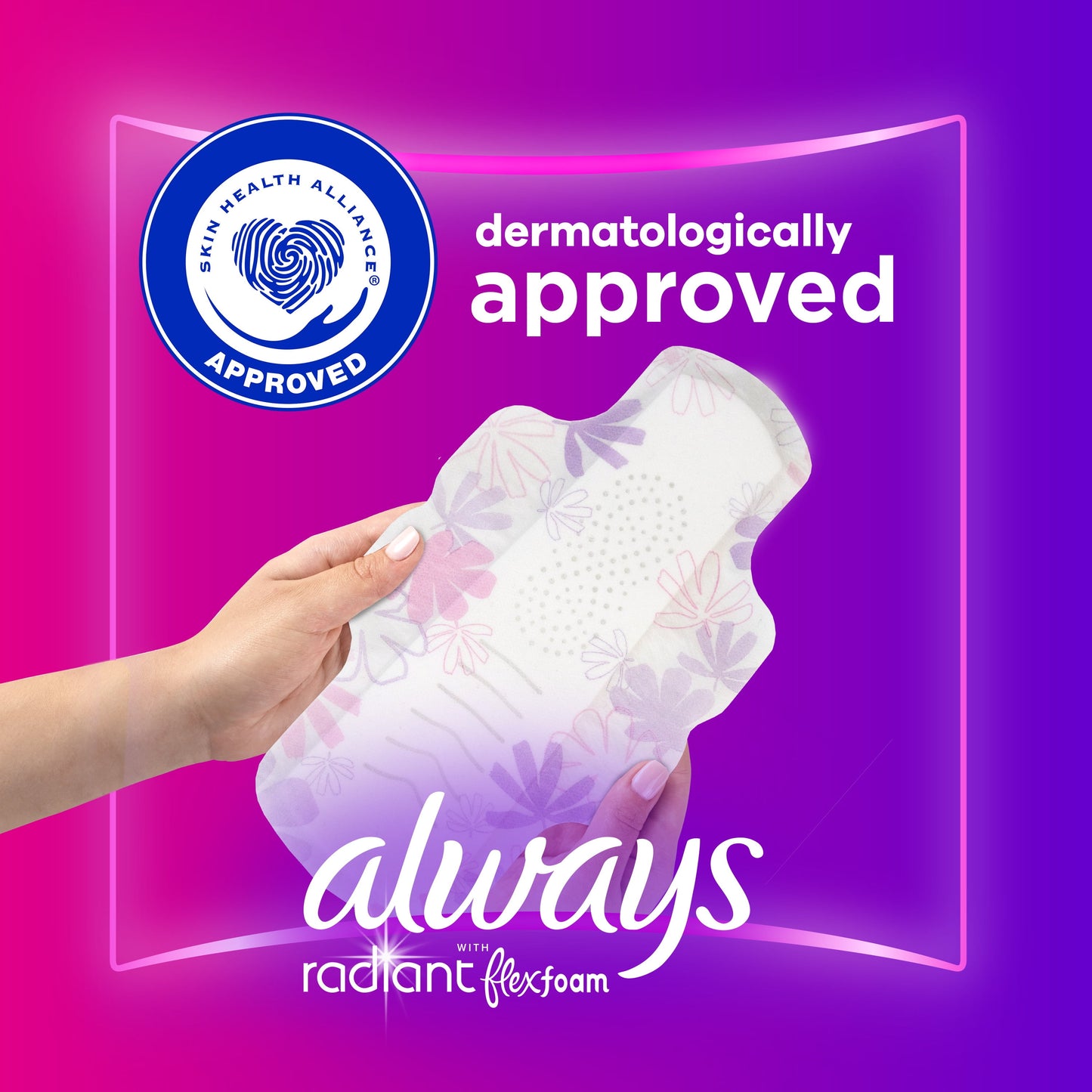 Always Radiant Feminine Pads with Wings, Size 3, Extra Heavy Absorbency, Scented, 30 CT