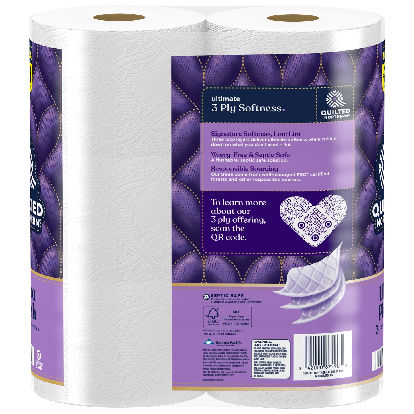 Quilted Northern Ultra Plush 6 Mega Rolls, 3X More Absorbent*, Luxurious Soft Toilet Paper