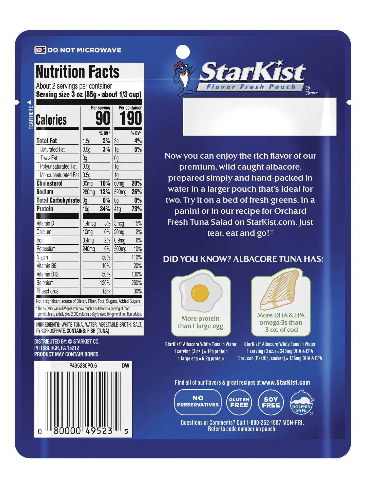 StarKist Albacore White Tuna in Water, 6.4 oz Pouch