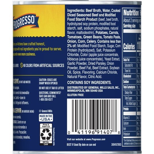 Progresso Rich & Hearty, Slow Cooked Vegetable Beef Canned Soup, Gluten Free, 19 oz.