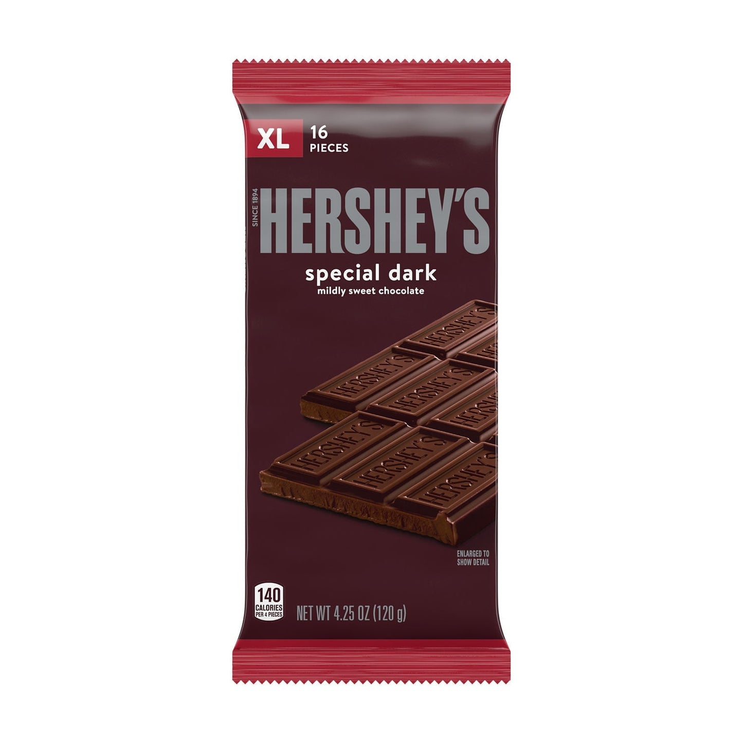 Hershey's Special Dark Mildly Sweet Chocolate XL Candy, Bar 4.25 oz, 16 Pieces