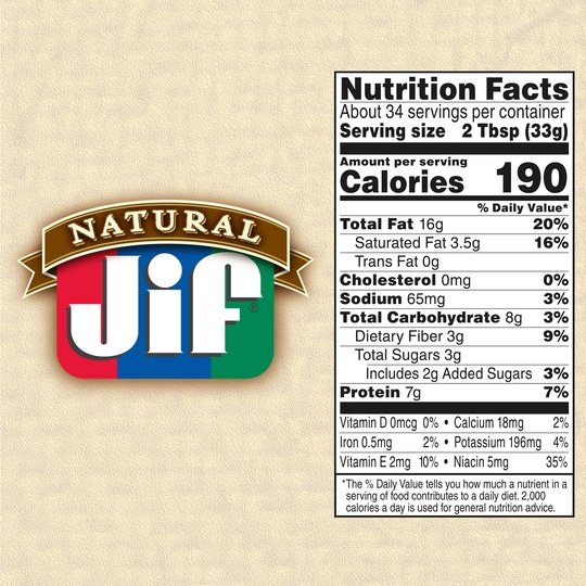 Jif Natural Crunchy Peanut Butter Spread  Contains 90% Peanuts, 40 Ounces