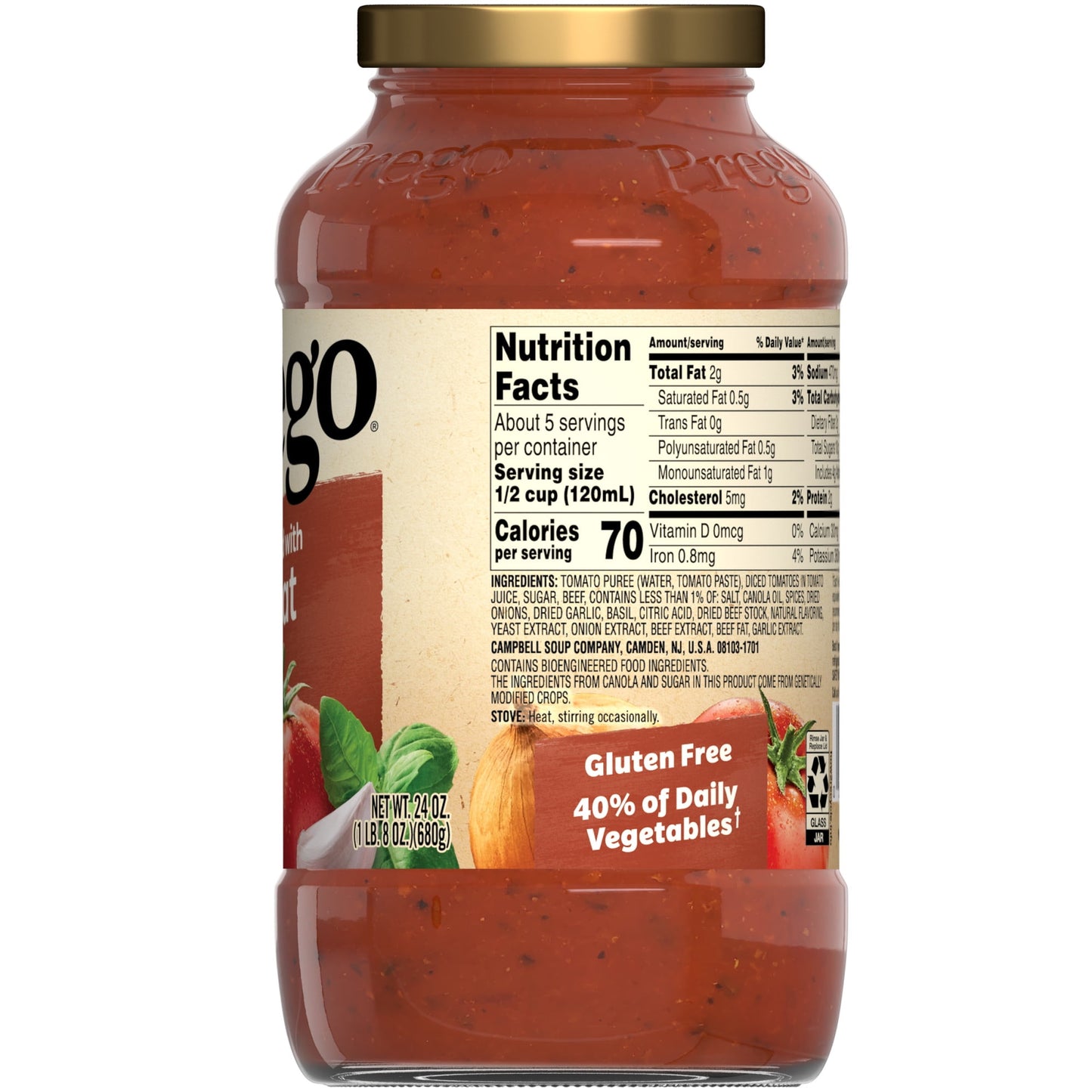 Prego Italian Tomato Spaghetti Sauce Flavored with Meat, 24 oz Jar