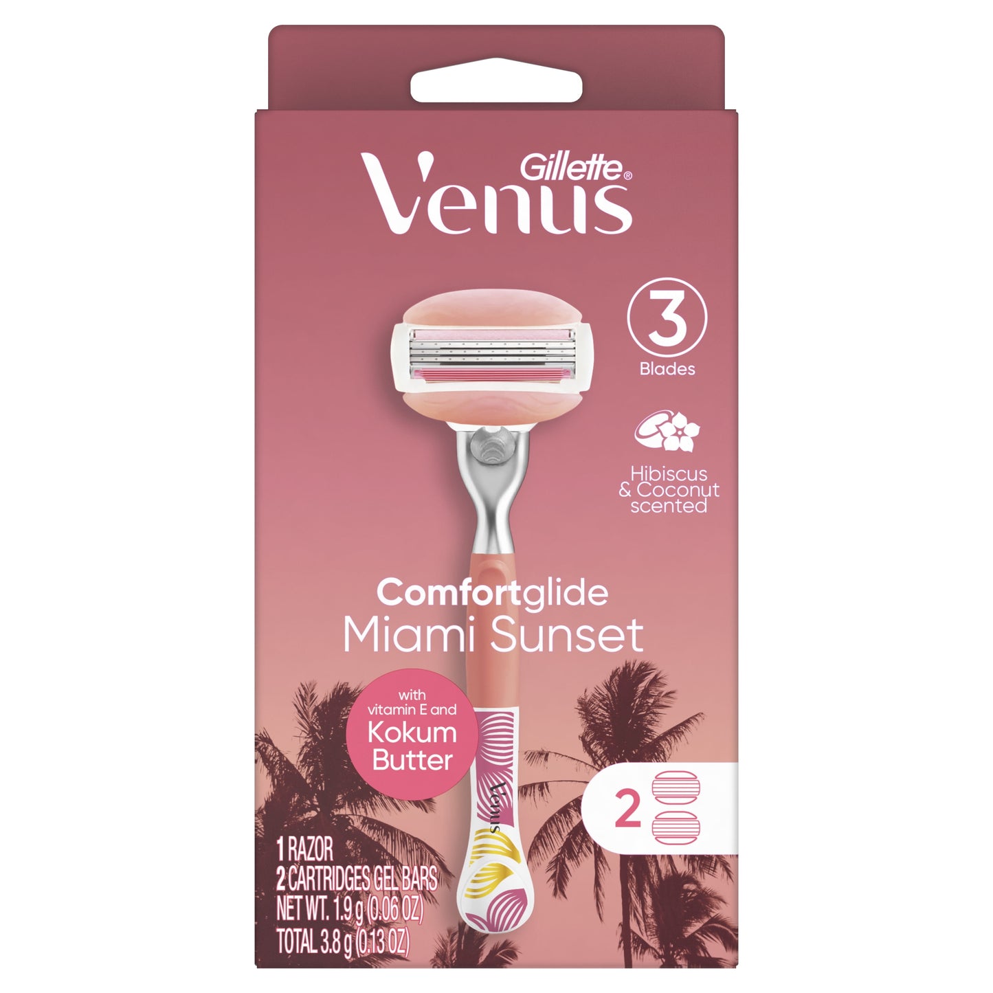 Venus Miami Sunset Comfortglide, 1 Women's Razor, 2 Refills, Multi-Color