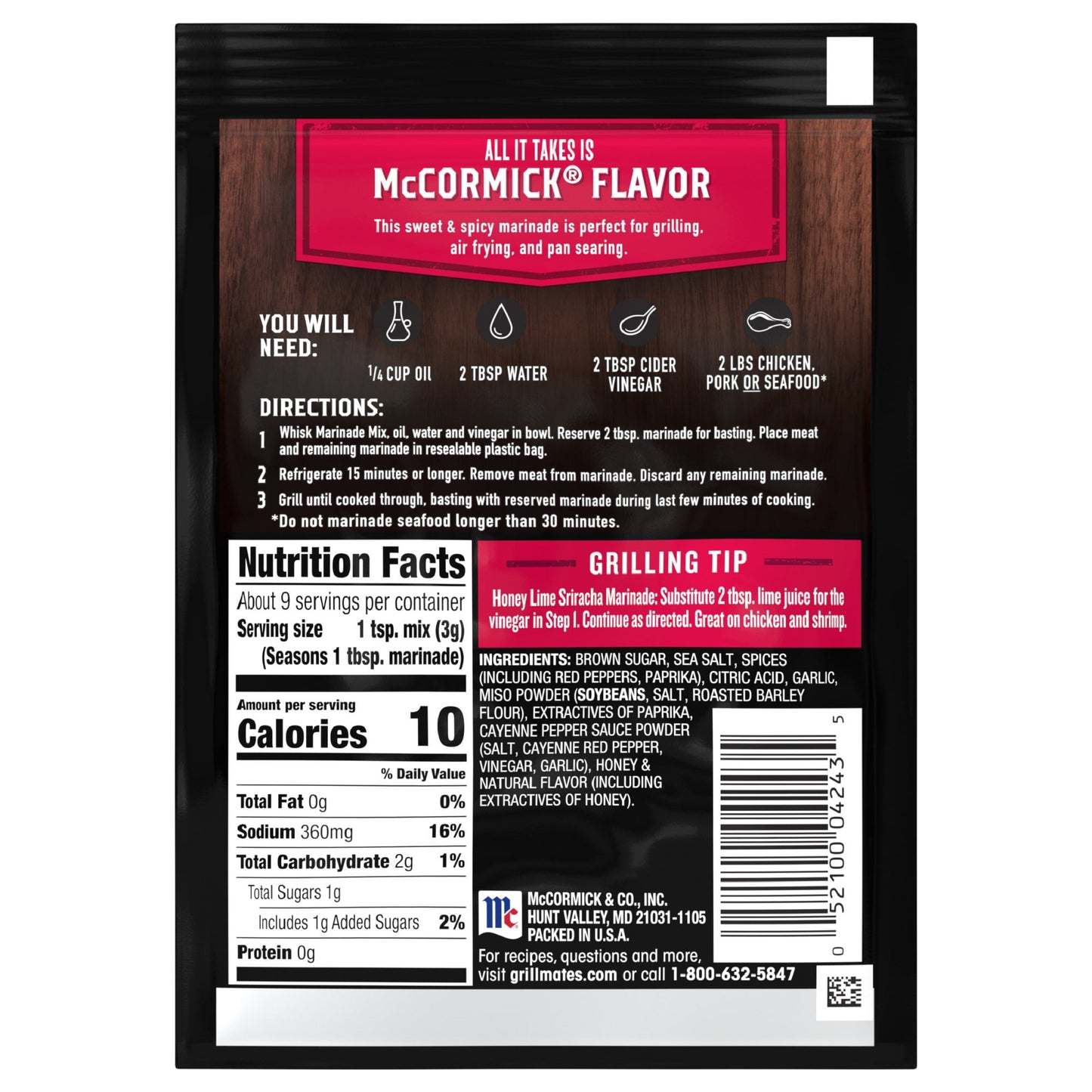 McCormick Grill Mates Marinade Mix - Honey Sriracha, 1 oz Mixed Spices & Seasonings