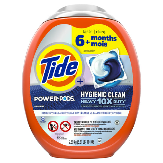 Tide Power Pods Laundry Detergent Soap Packs, Hygienic Clean, Original, 63 Ct