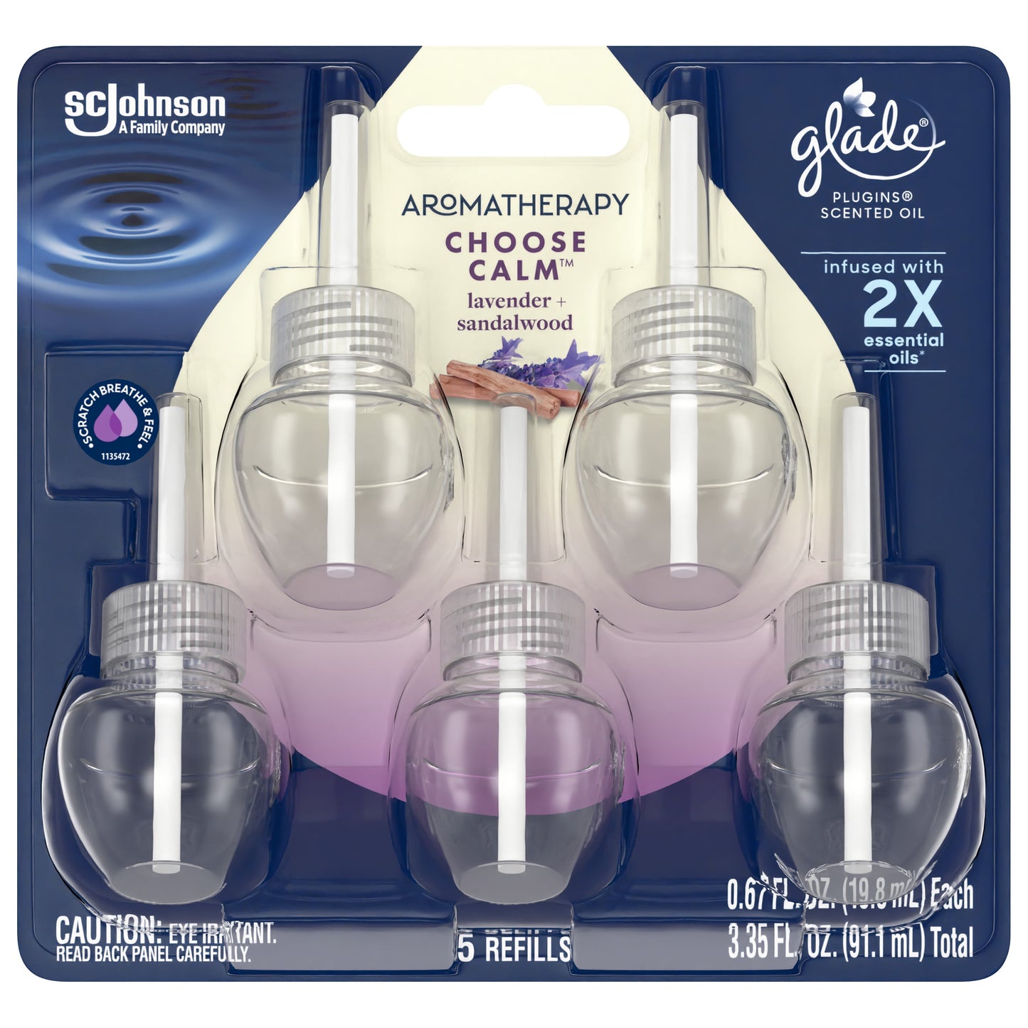 Glade Aromatherapy PlugIns Scented Oil Refills, Air Freshener, Fragrance Infused with Essential Oils, Choose Calm Scent with Notes of Lavender & Sandalwood, 5 x 0.67 oz (19.8 ml)