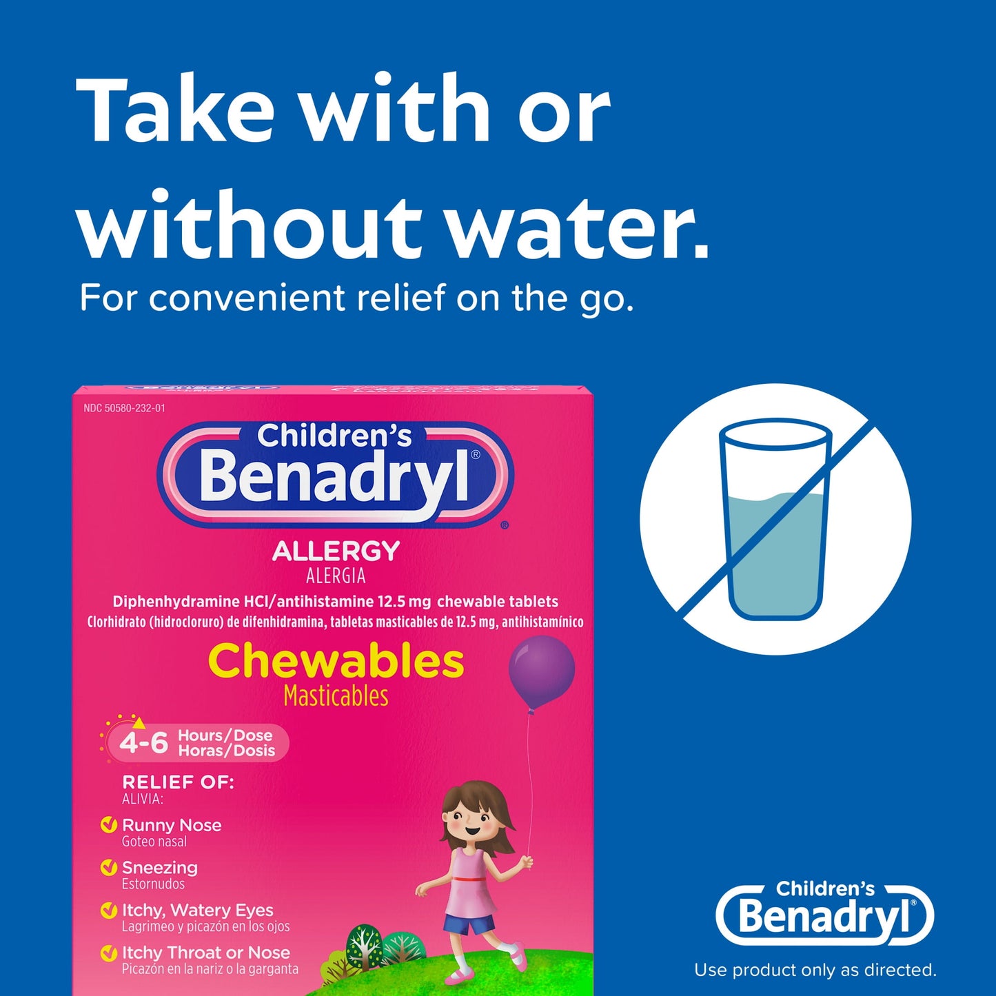 Children's Benadryl Allergy Relief Chewable Tablets, Grape, 20Ct