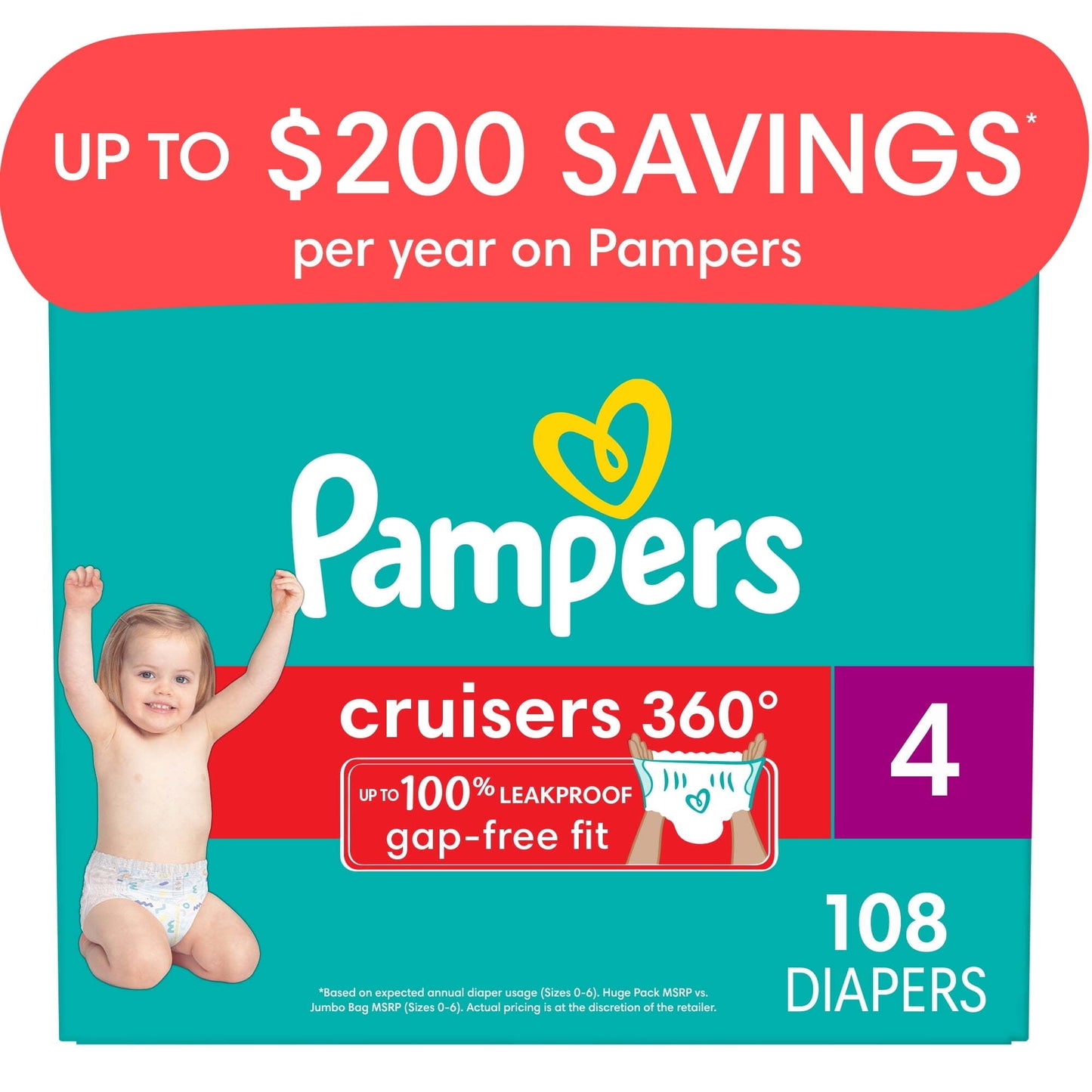 Pampers Cruisers 360 Diapers Size 4, 108 Count