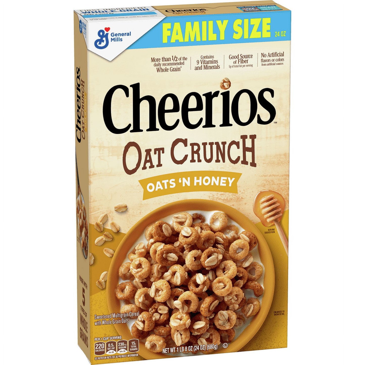 Cheerios Oat Crunch Oats & Honey Oat Breakfast Cereal, Family Size, 24 oz