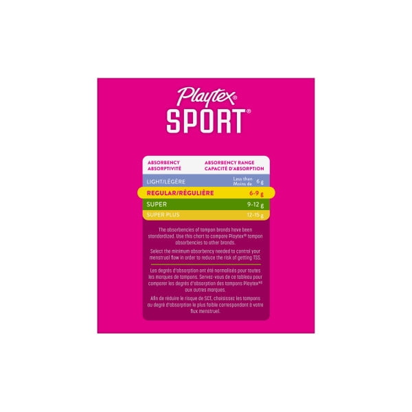 Playtex Sport Regular Plastic Applicator Tampons, 48 Ct, 360 Degree Sport Level Period Protection, No-Slip Grip Applicator