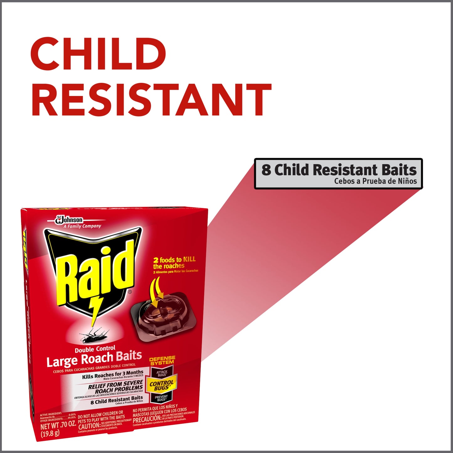 Raid® Double Control Large Roach Baits, Kills Cockroaches and Bugs, 8 Bait Stations