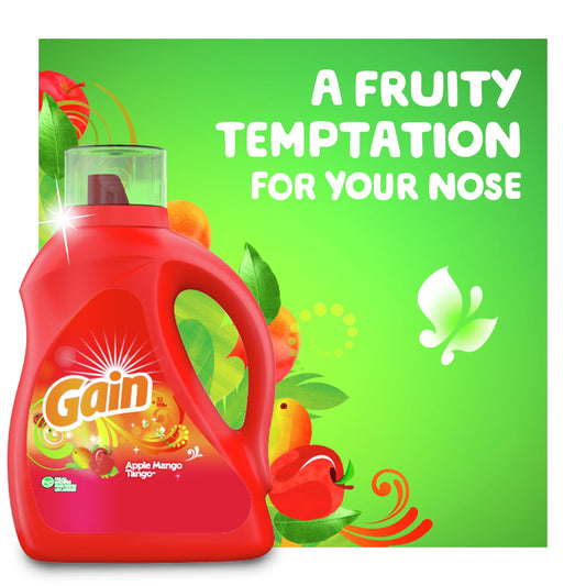 Gain Liquid Laundry Detergent, Apple Mango Tango Scent, 107 Loads, 154 fl oz