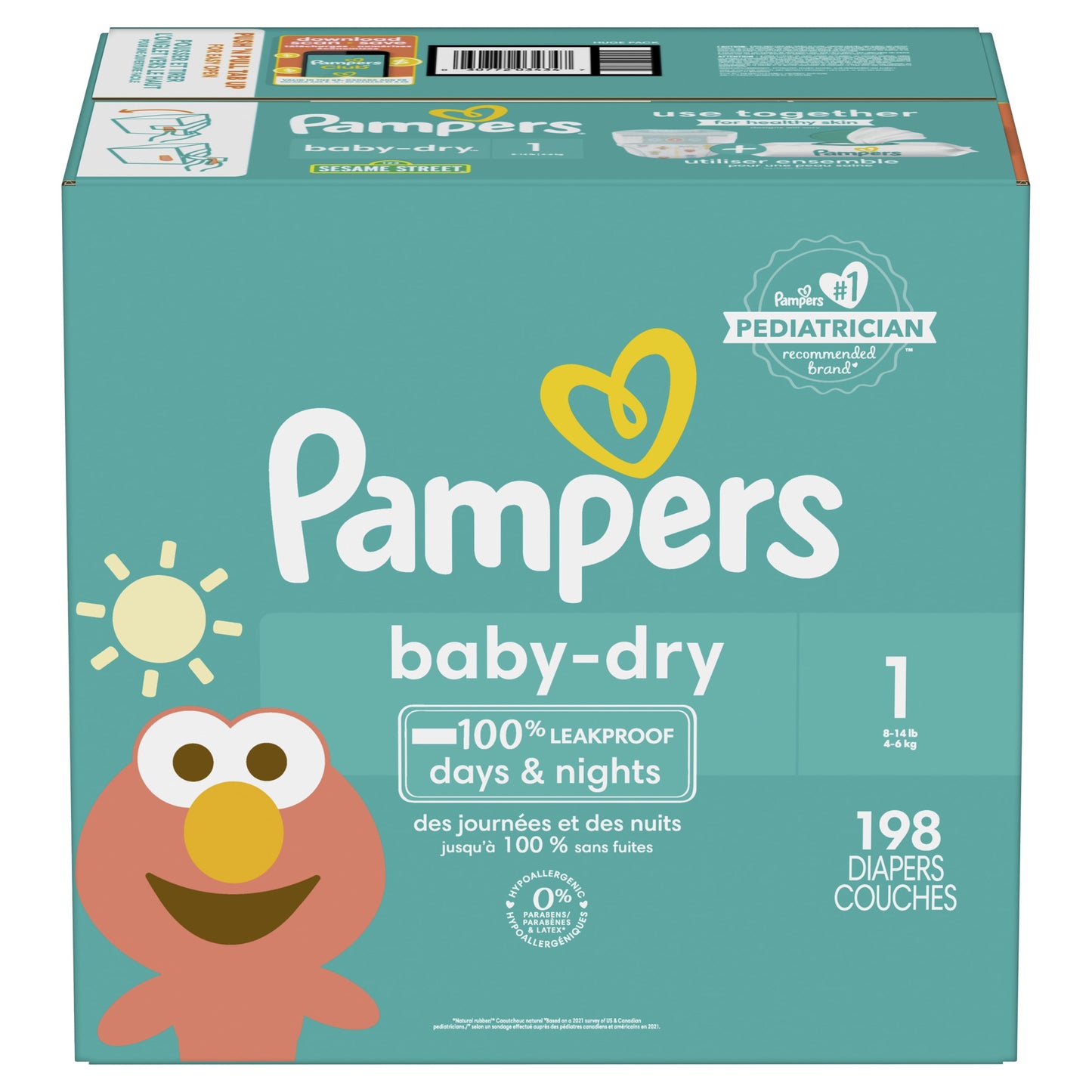 Pampers Baby Dry Diapers Size 1, 198 Count