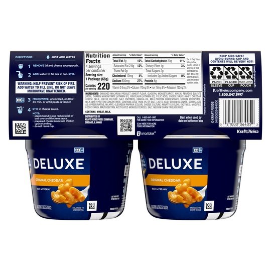 Kraft Deluxe Original Mac N Cheese Macaroni and Cheese Cups Easy Microwavable Dinner, 4 ct Pack, 2.39 oz Cups