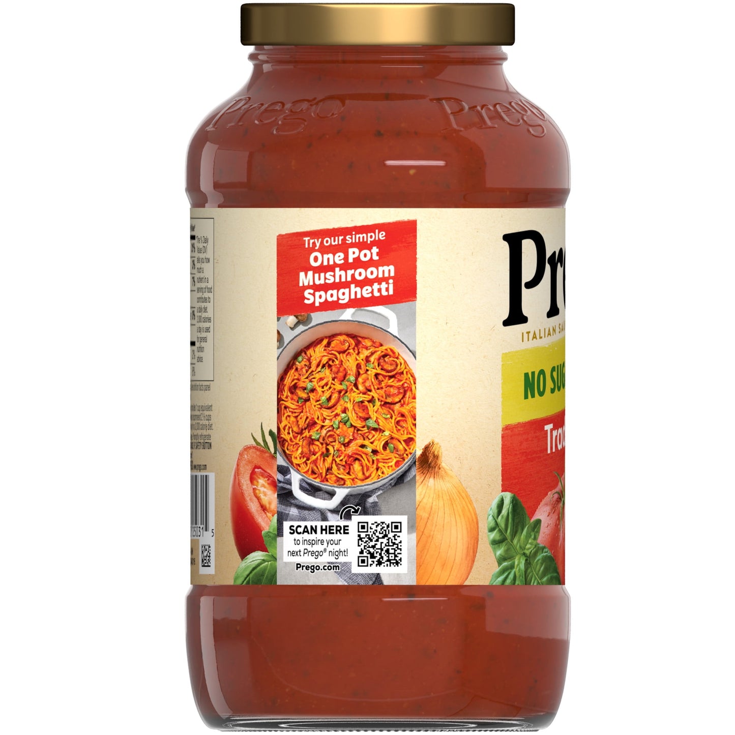 Prego Traditional No Sugar Added Spaghetti Sauce, 23.5 oz Jar