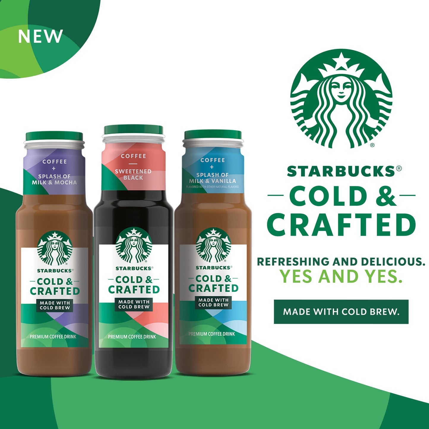 Starbucks Cold & Crafted Coffee + Splash of Milk & Mocha Cold Brew Crafted Coffee, 11 oz Bottle