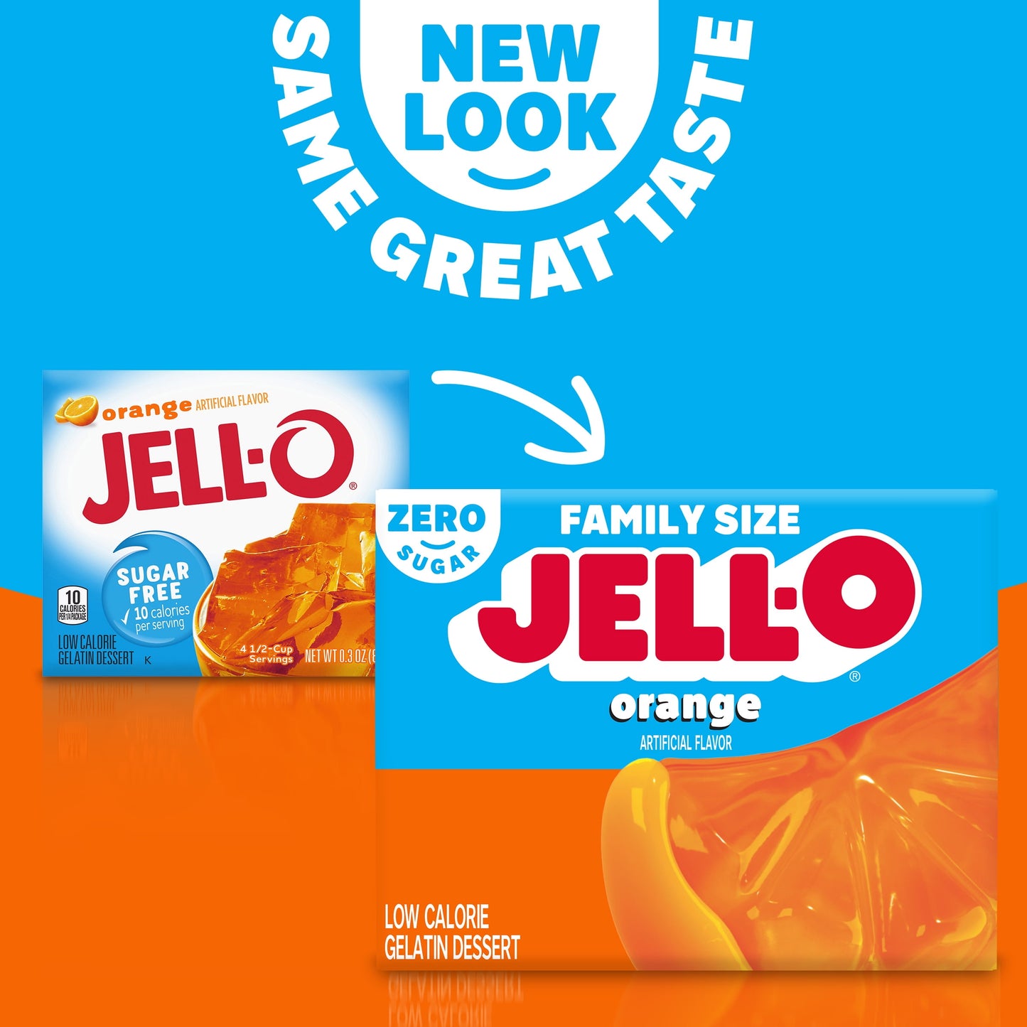 Jell-O Orange Artificially Flavored Zero Sugar Low Calorie Gelatin Dessert Mix, Family Size, 0.6 oz Box