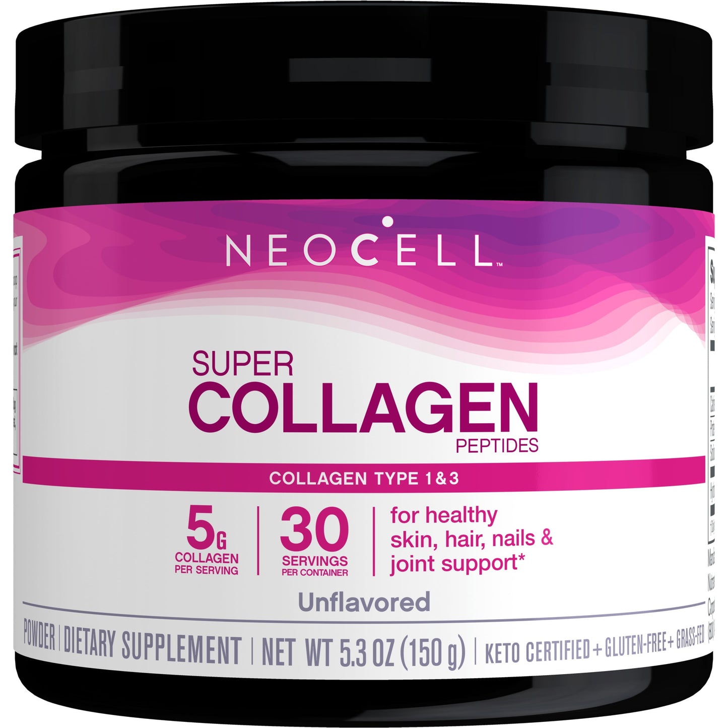 NeoCell Super Collagen Peptides, Grass-Fed Collagen Types 1 and 3, Unflavored, 5.3 oz