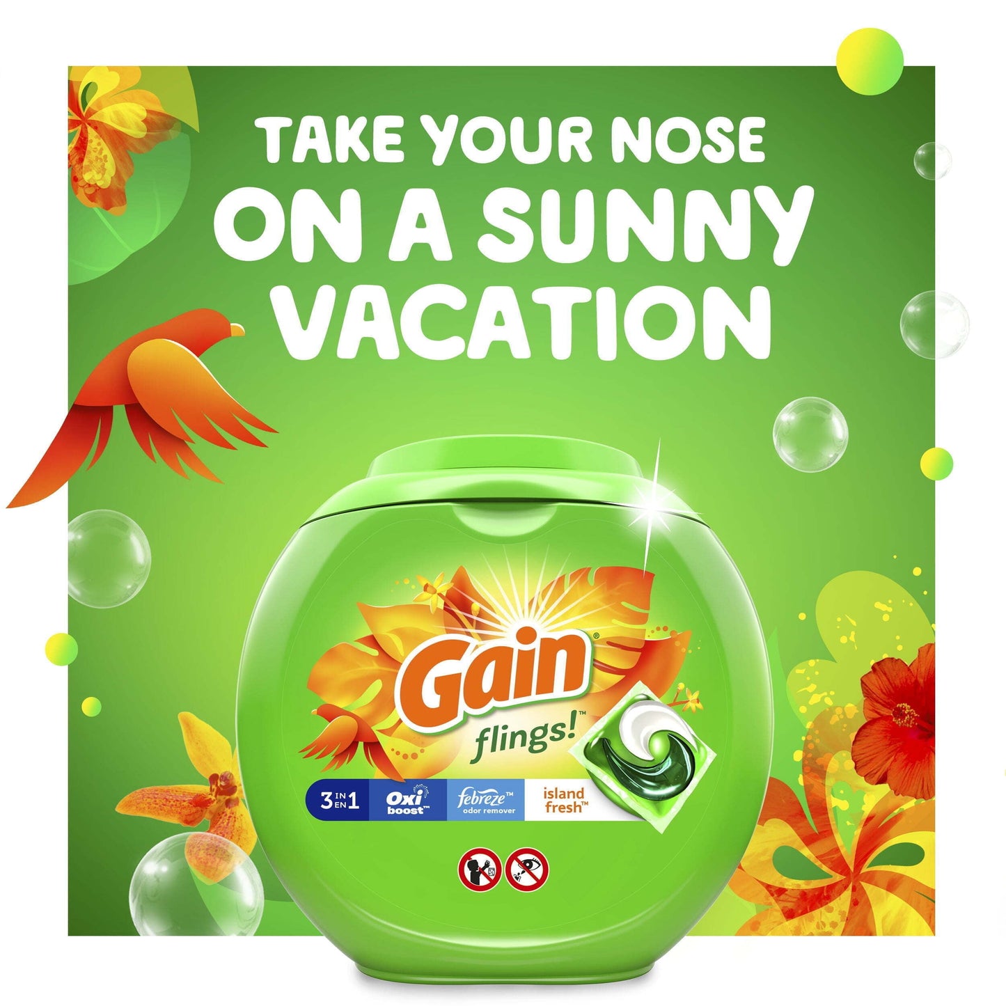 Gain Flings Laundry Detergent Soap Pacs, 60 Ct, Island Fresh