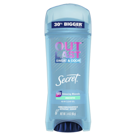 Secret Outlast Clear Gel Antiperspirant Deodorant for Women, Unscented 3.4 oz