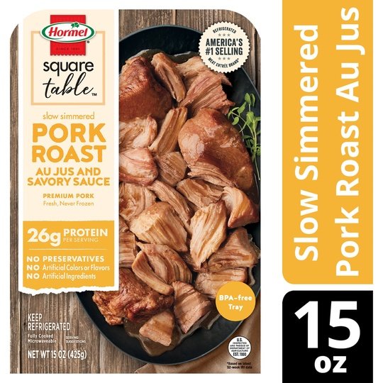 HORMEL SQUARE TABLE Slow Simmered Pork Roast Au Jus & Savory Sauce, 15 oz Plastic Tray (8 Servings per Package)