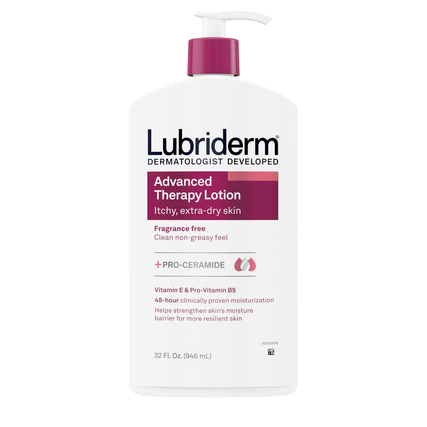 Lubriderm Advanced Therapy Body Lotion, Fragrance Free Moisturizer for Dry Skin, 32 oz