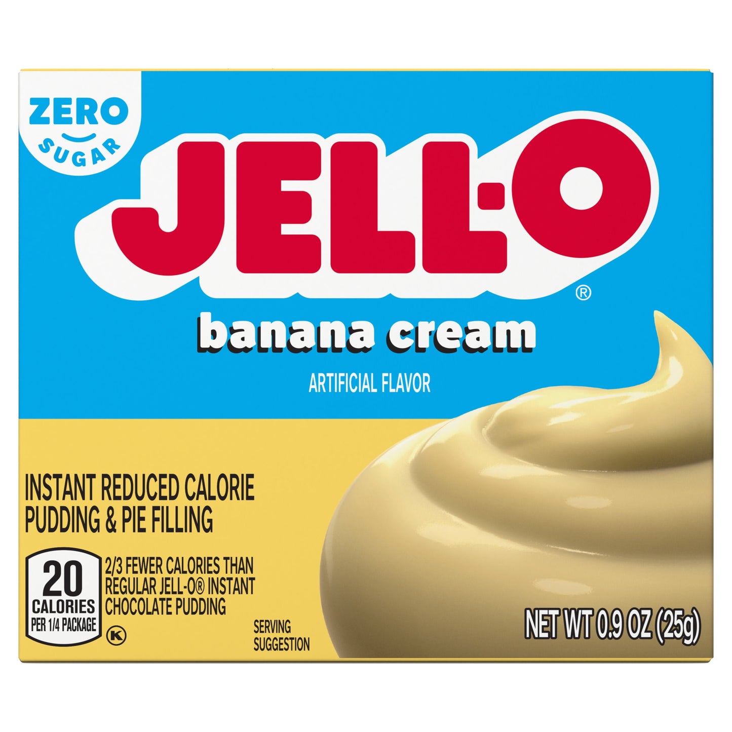 Jell-O Banana Cream Artificially Flavored Zero Sugar Instant Reduced Calorie Pudding & Pie Filling Mix, 0.9 oz Box