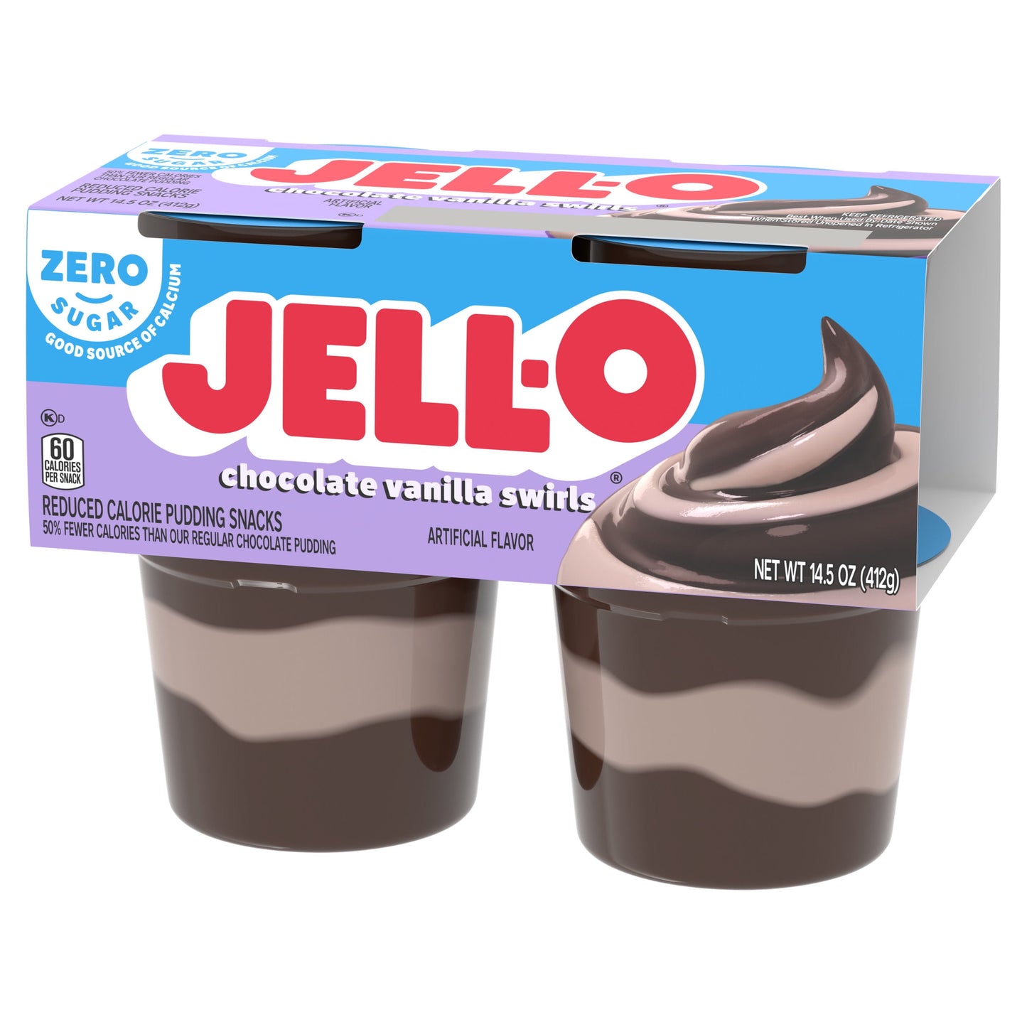 Jell-O Chocolate Vanilla Swirls Sugar Free Pudding Cups Snack, 4 Ct Cups