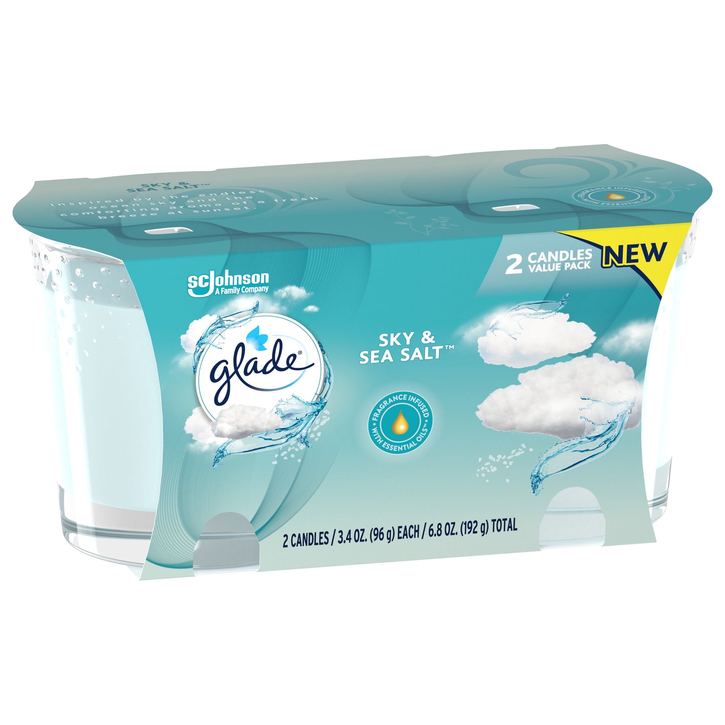 Glade Small Twin Candle, Scented Candles, Sky & Sea Salt, 3.4 oz, Pack of 2