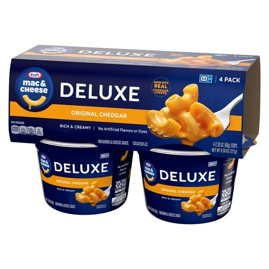 Kraft Deluxe Original Mac N Cheese Macaroni and Cheese Cups Easy Microwavable Dinner, 4 ct Pack, 2.39 oz Cups