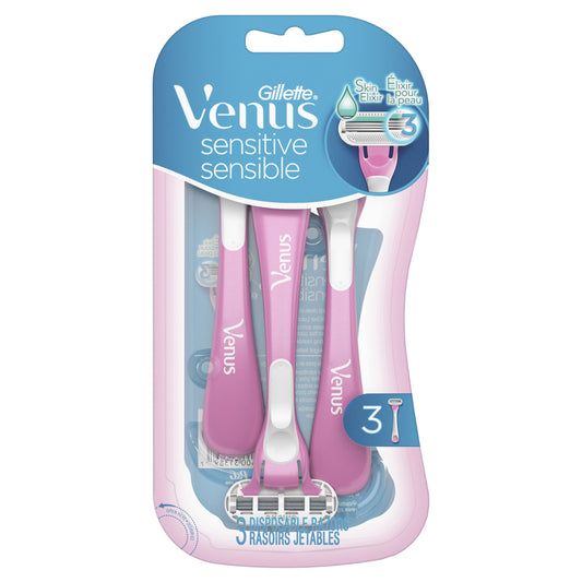 Venus Gillette Sensitive Women's Disposable Razor, 3 Count, Pink