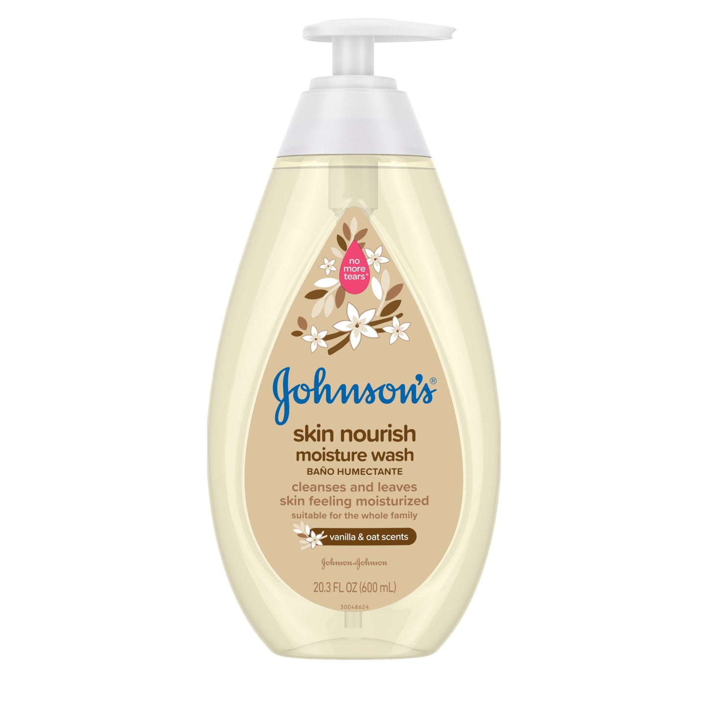 Johnson's Skin Nourish Moisture Tear Free Soap and Body Wash, Vanilla and Oat Shower Gel, 20.3 oz