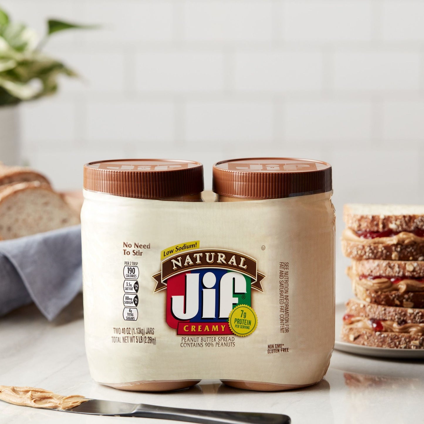 Jif Natural Creamy Peanut Butter Spread Twin Pack, 80-Ounce