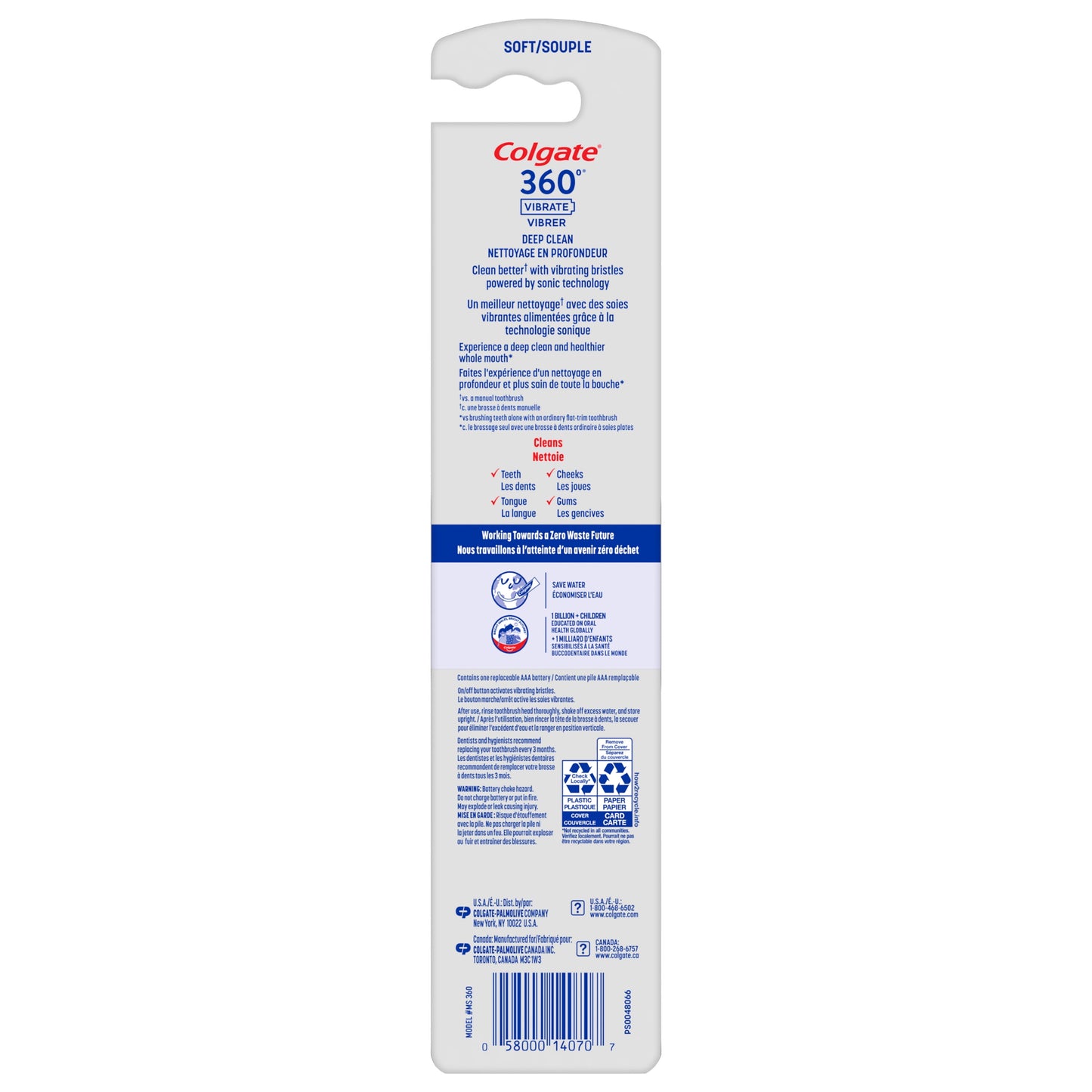Colgate 360 Vibrate Deep Clean Battery Operated Toothbrush, 1 AAA Battery Included, Adult