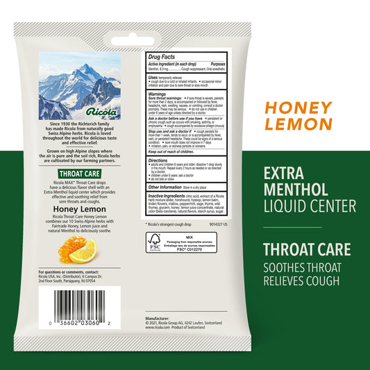 Ricola Max Throat Care Honey Lemon Cough Drops - 34 Count